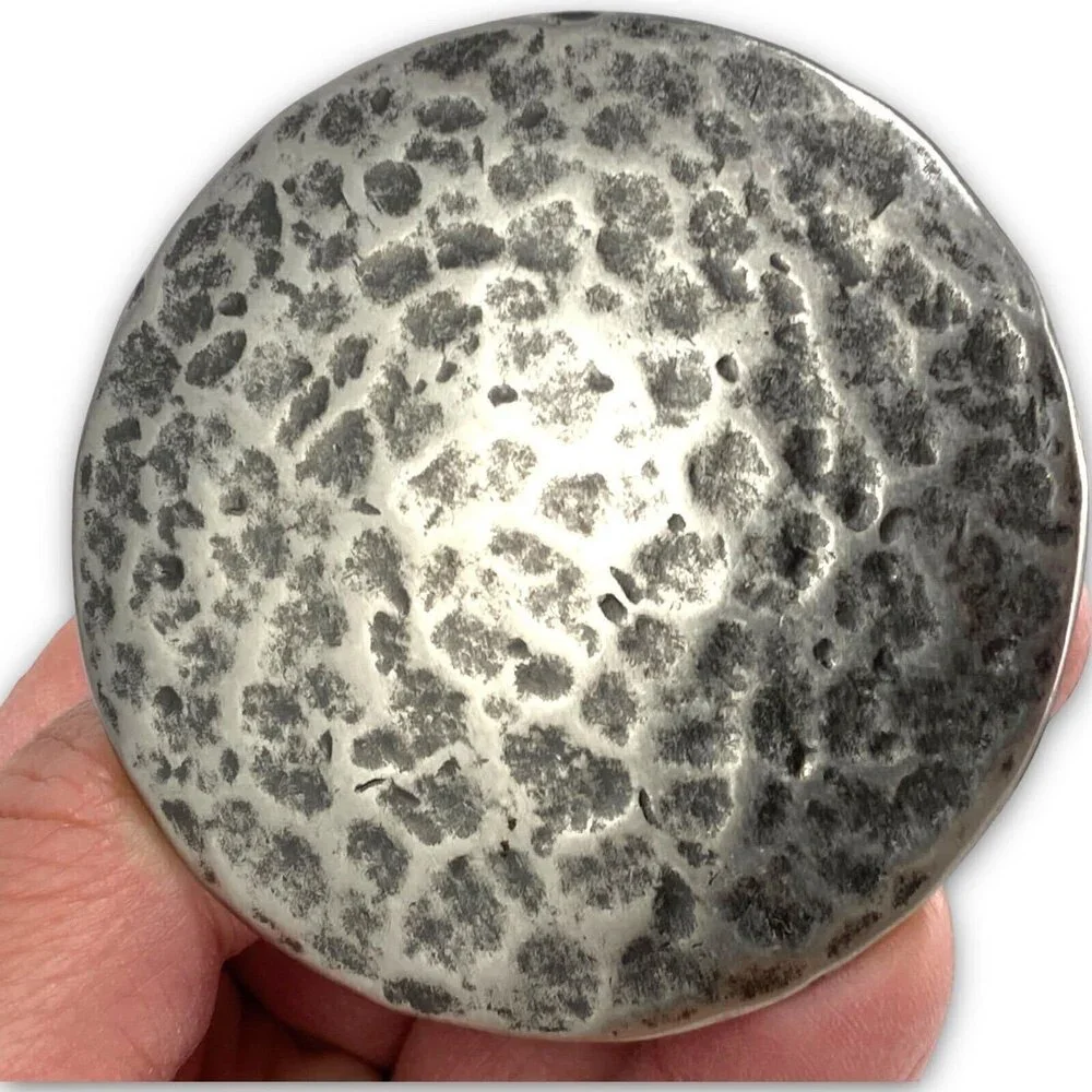 Vintage Belt Buckle Women's Round Circle Hammered Leopard Print Made In‎ Taiwan